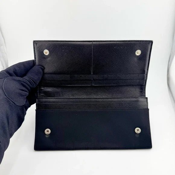 Prada Tessuto Continental Long Wallet Black Nylon & Leather w/ Silver Hardware - Picture 2 of 13